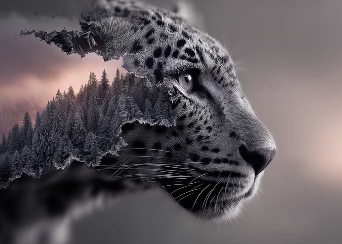 Leopard and Forest Double Exposure
