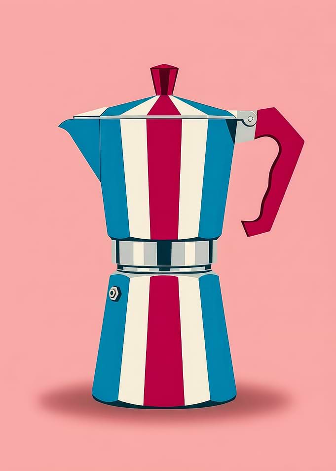 MOKA POT ESPRESSO MAKER POP ART — MID-CENTURY MODERN PINK KITCHEN DECOR — PASTEL GEOMETRIC