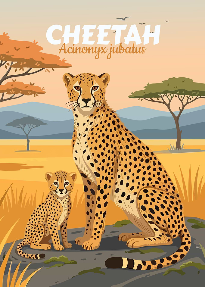 Cheetah and Cub in Savannah