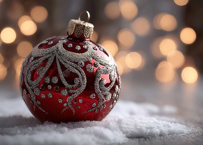 Red Christmas Ornament with Silver Details