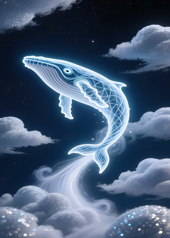 Celestial Whale in Cloudy Night Sky