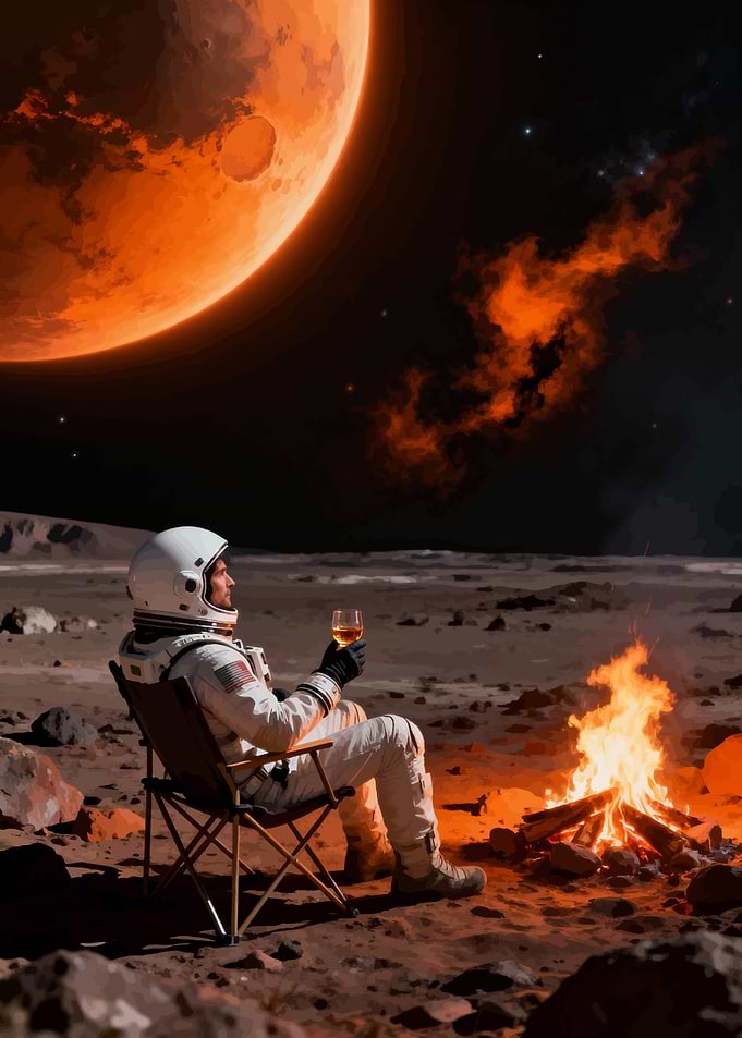 Astronaut Relaxing on Mars with Drink