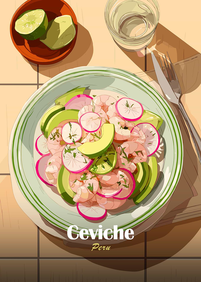 Ceviche Dish with Avocado and Radishes