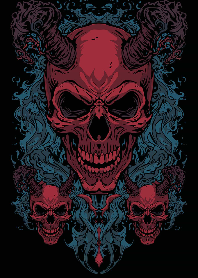 Red Horned Skull Illustration
