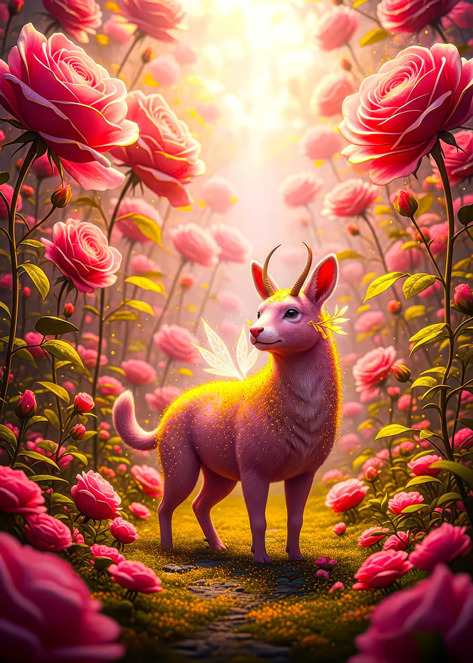 Pink Creature in Rose Garden