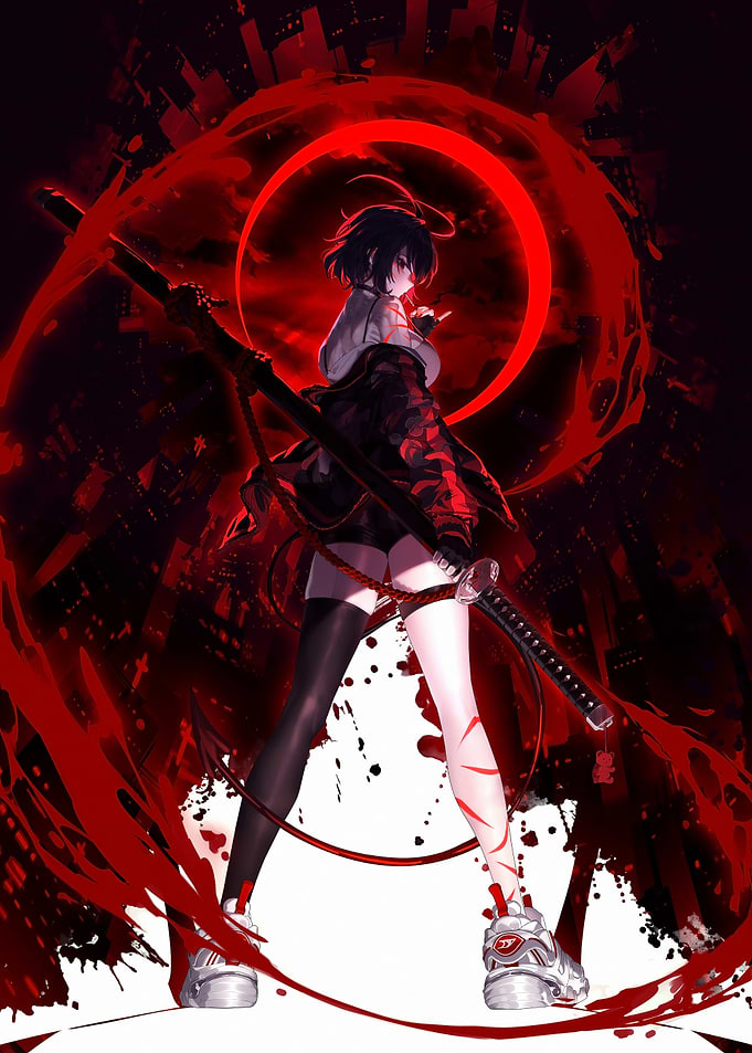 Anime Girl with Katana and Red Aura