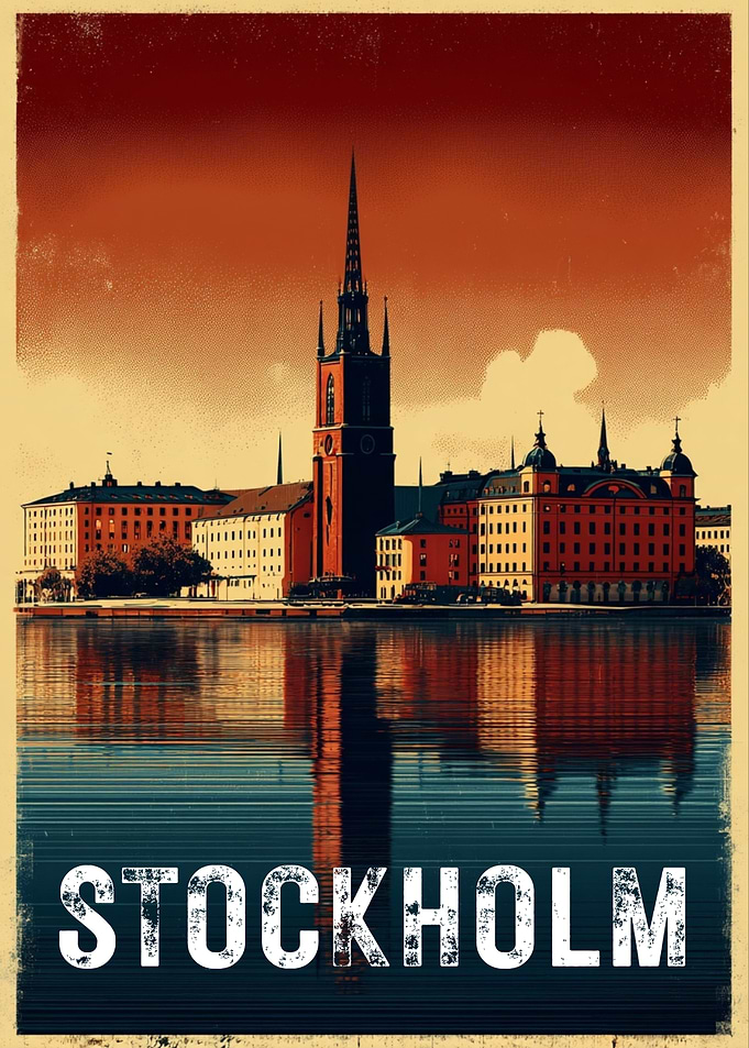 Stockholm Cityscape Vintage Travel Poster
