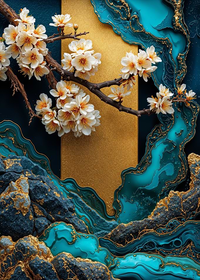 Teal Gold Sakura