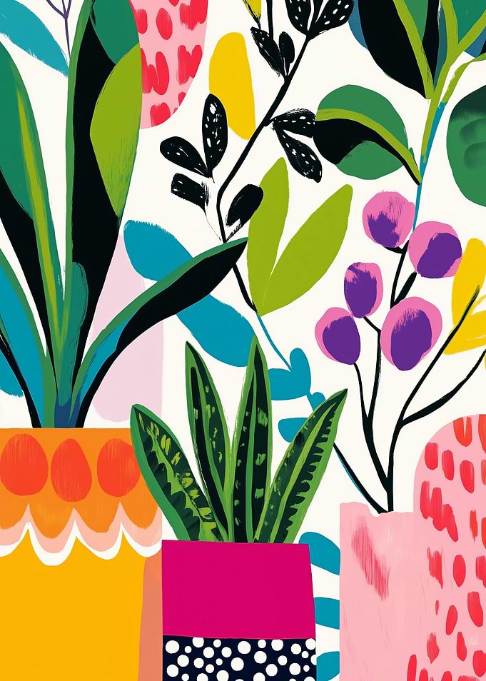 Colorful Potted Plants Illustration