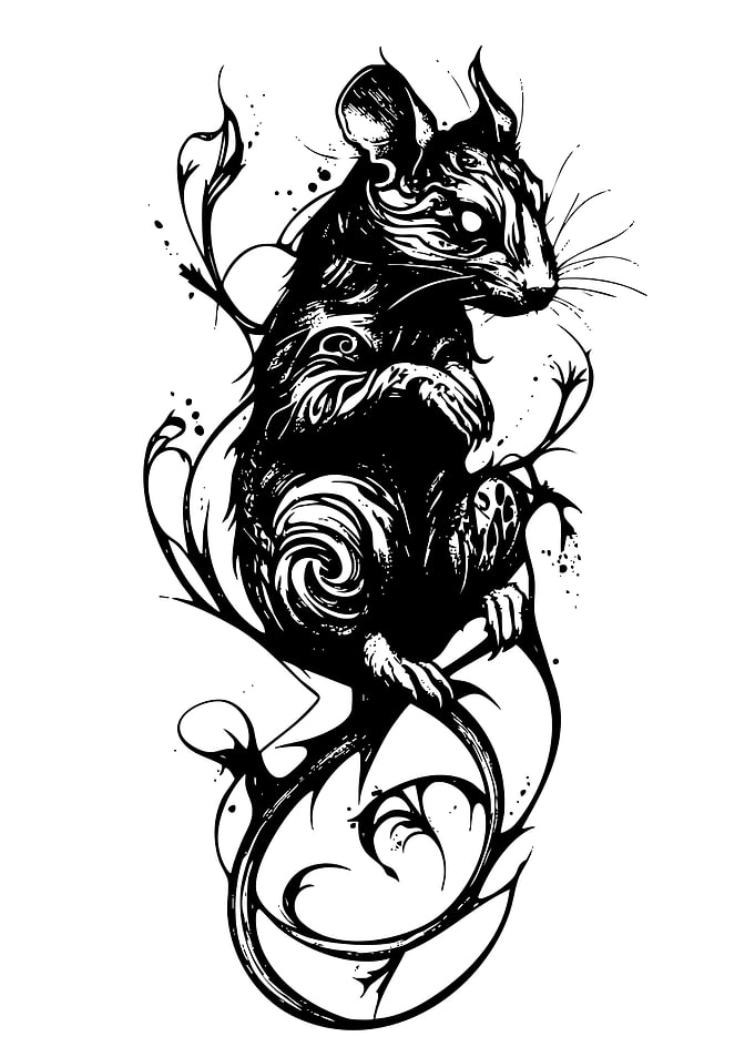 Stylized Black and White Rat Illustration
