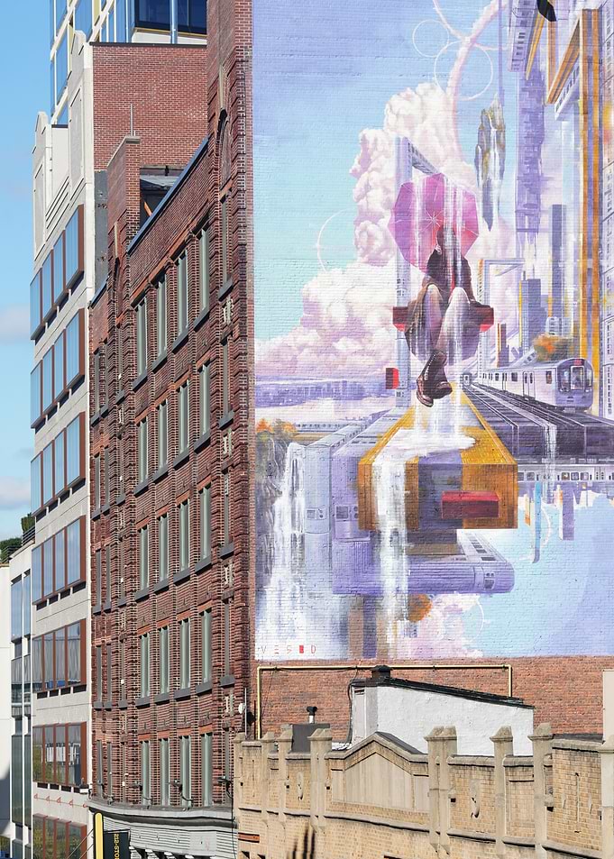 Urban Mural with Surrealist Elements