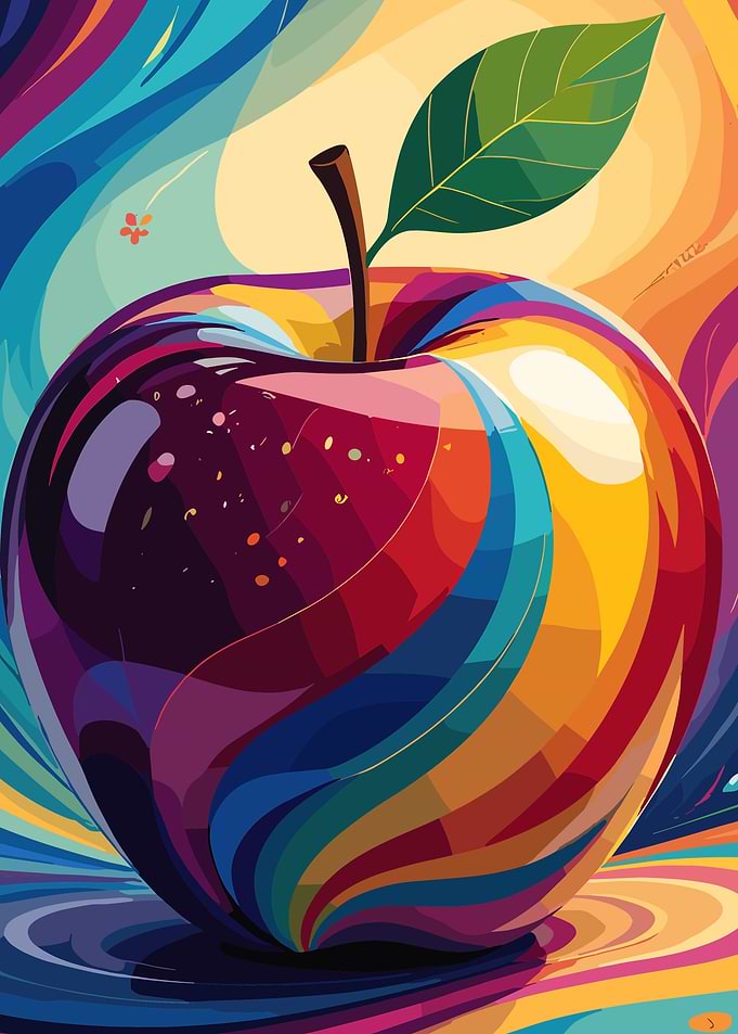 Colorful Apple Art, vibrant apple poster