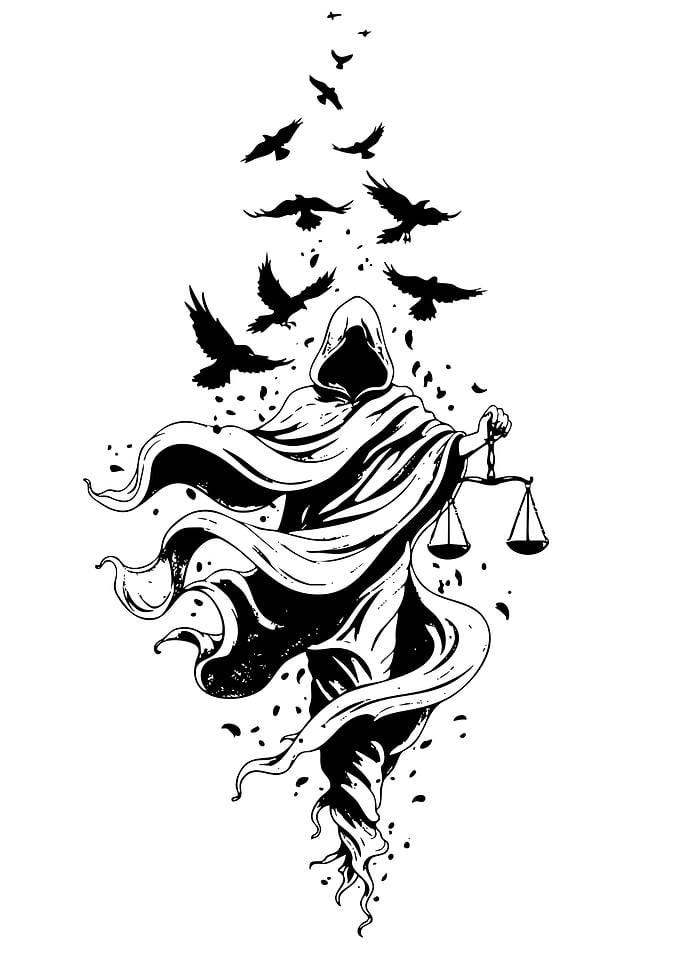 Grim Reaper with Scales and Crows