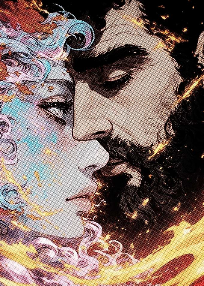 Passionate Embrace in Fiery Hues