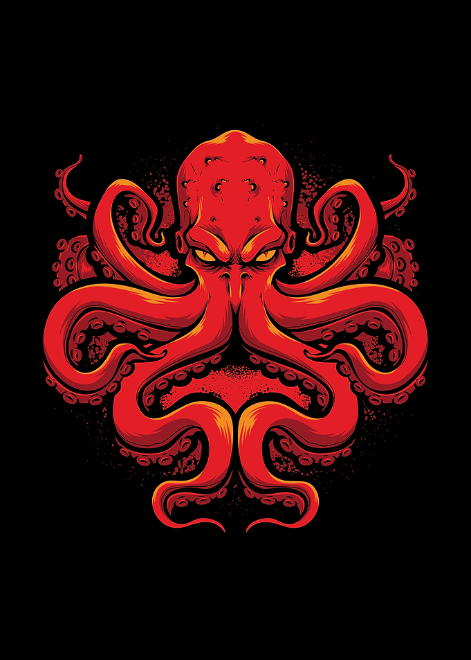 Red Octopus Illustration on Black Background