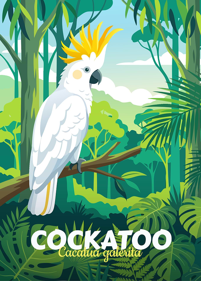 Cockatoo in the Jungle Illustration