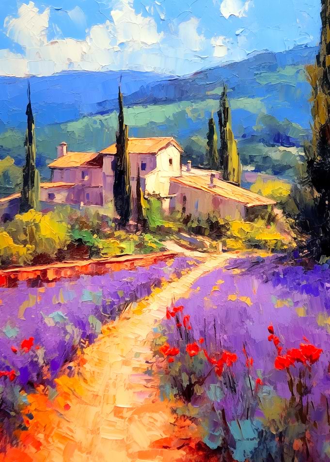 Tuscan Villa Lavender Field Painting