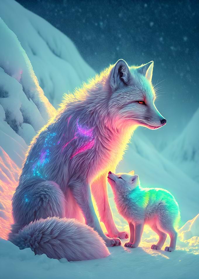 Mother and Cub Arctic Foxes