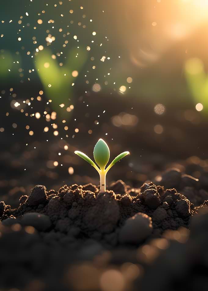 Sprout in Soil with Water Droplets