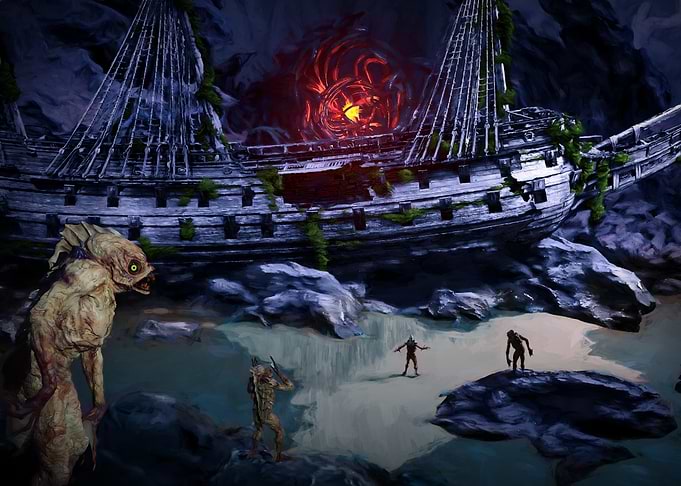 Deep One Island with Shipwreck and Portal