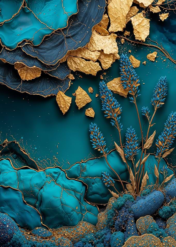 Teal Gold Lavender Flower