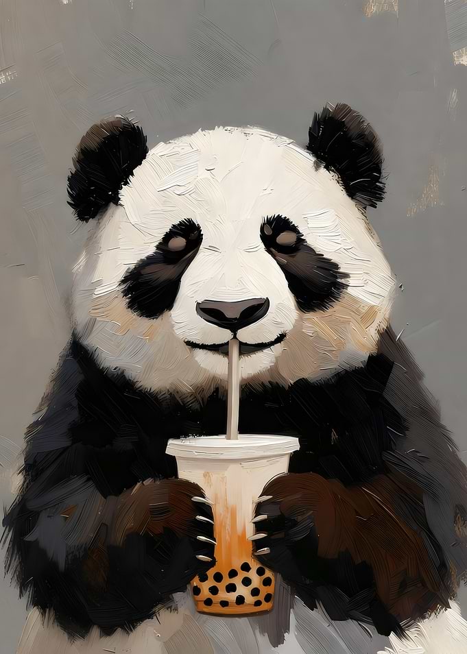 Panda drinking bubble tea