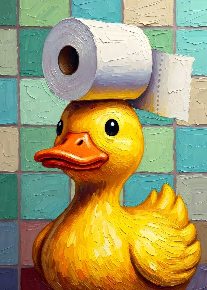 Duck with Toilet Paper Hat Painting