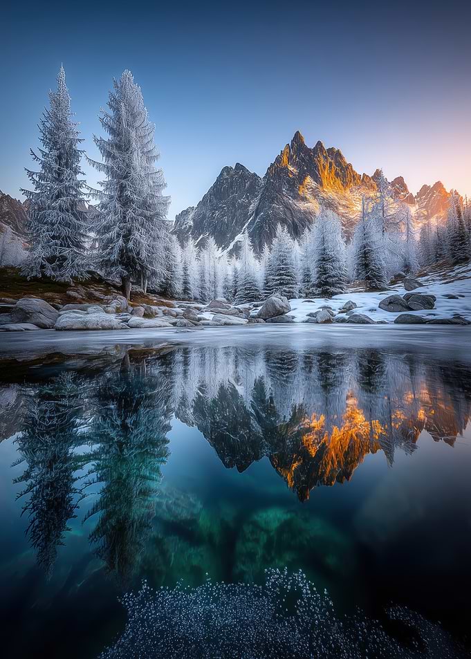 Winter Mountain Lake Reflection