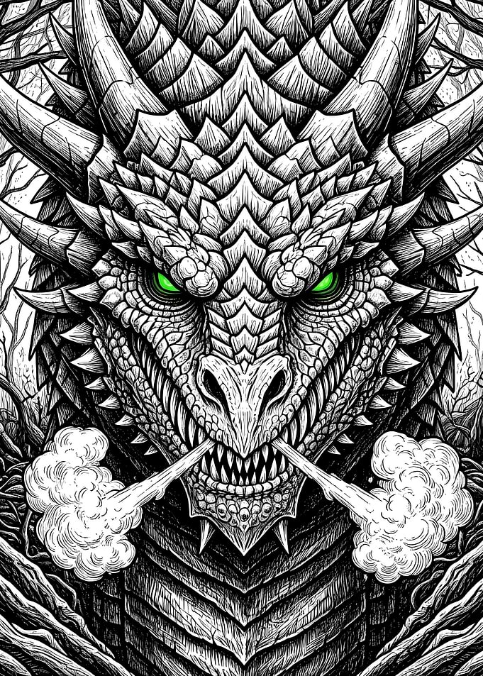 Detailed Dragon Head with Green Eyes
