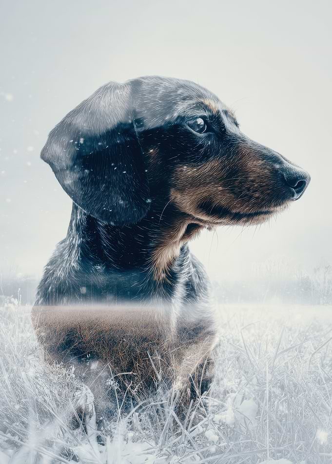 Dachshund in Winter Landscape Double Exposure
