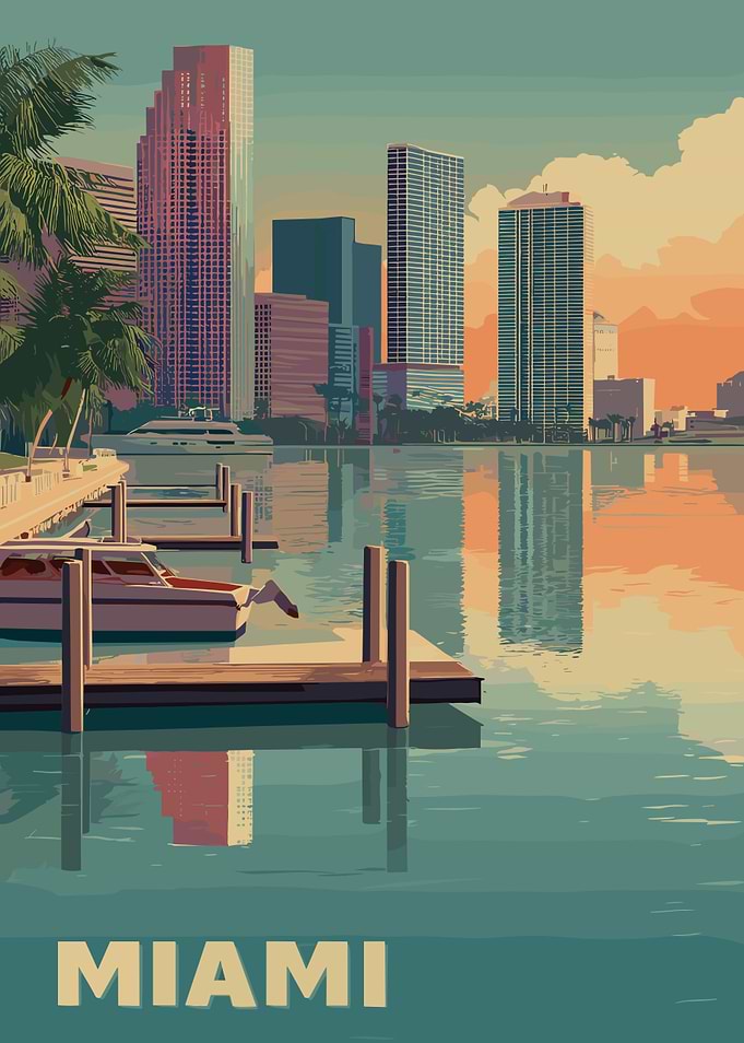 Miami Cityscape with Boats and Docks