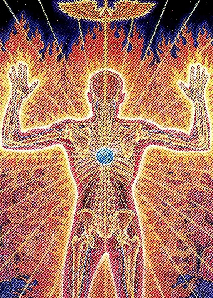 Anatomical Figure with Fiery Aura