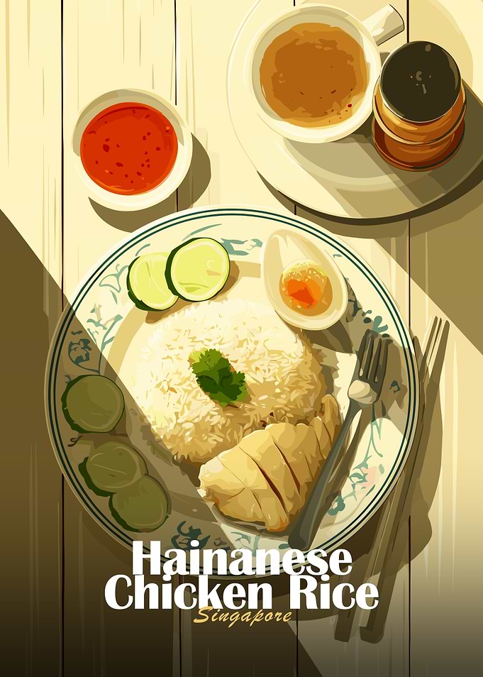 Hainanese Chicken Rice Singapore Illustration