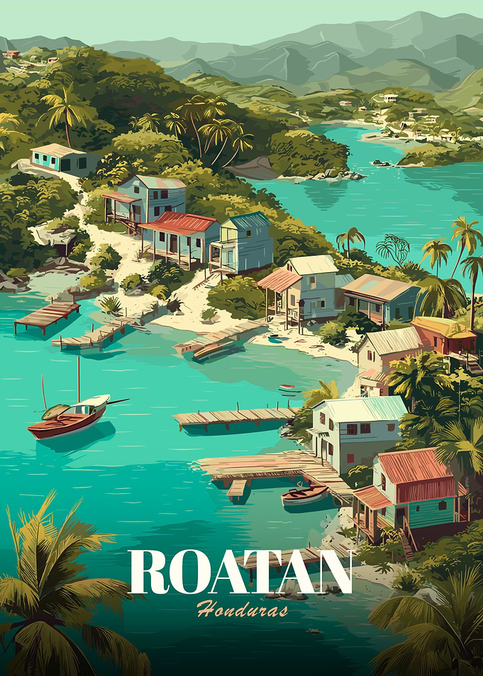 Roatan Honduras Tropical Island Illustration