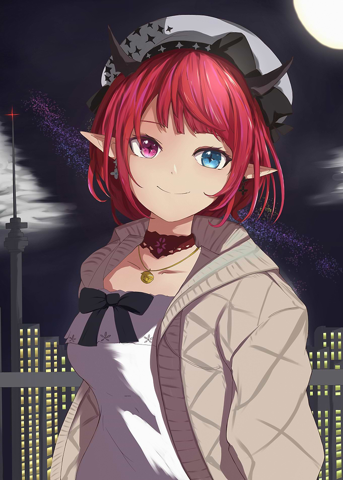 Anime Girl with Heterochromia at Night