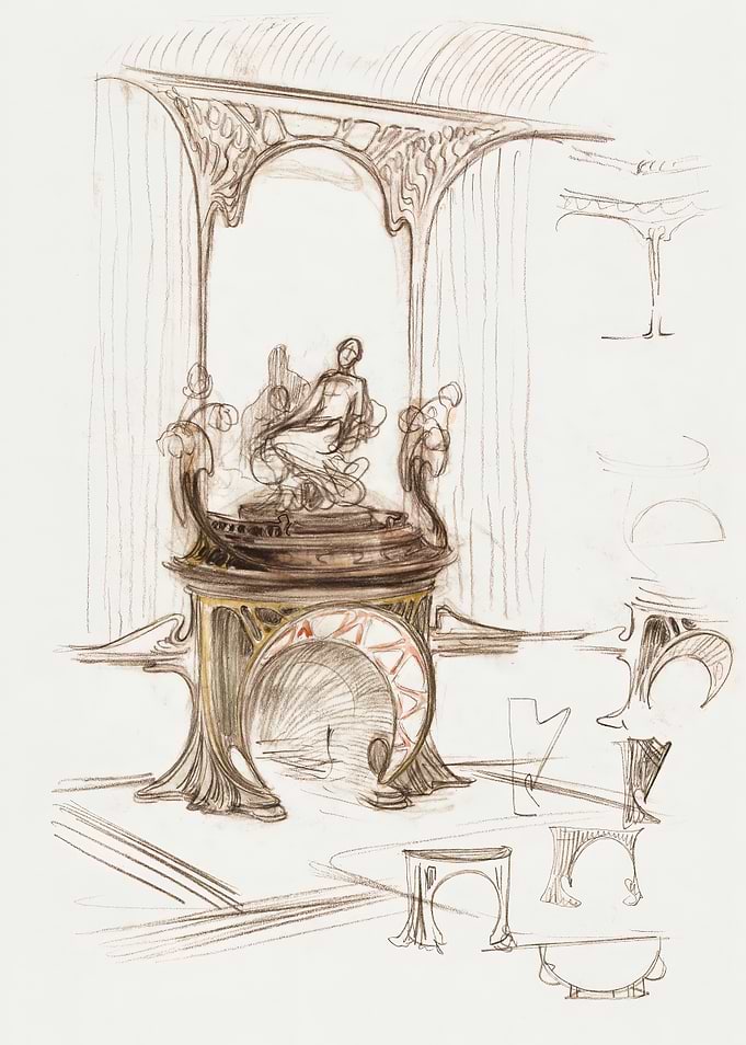 Art Nouveau Interior Sketch, alphonse mucha art
