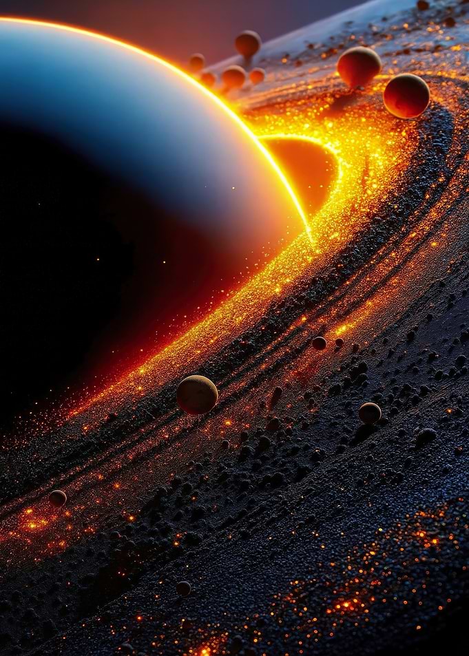 Planetary Ring System with Glowing Particles