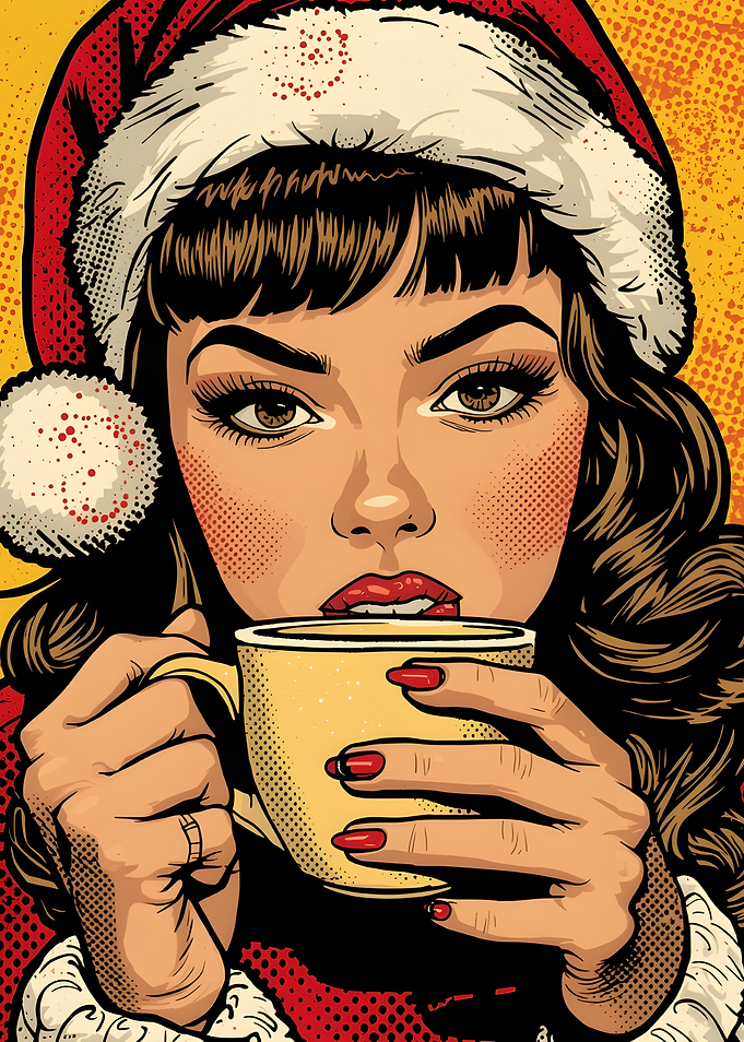 Christmas Pop Art Woman with Coffee