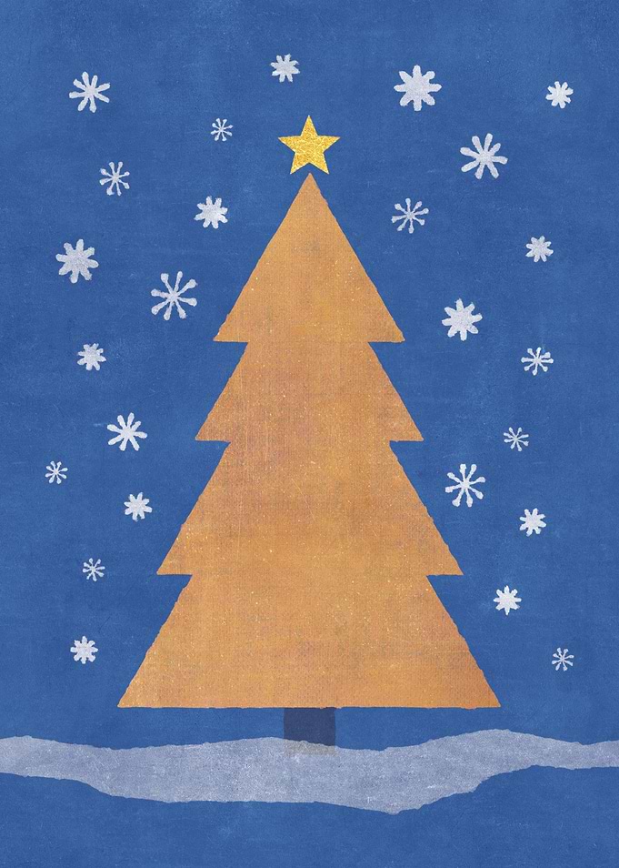 Minimalist Golden Christmas Tree with Snowflakes