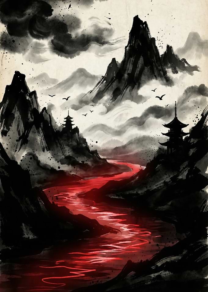 Japanese Landscape with Red River