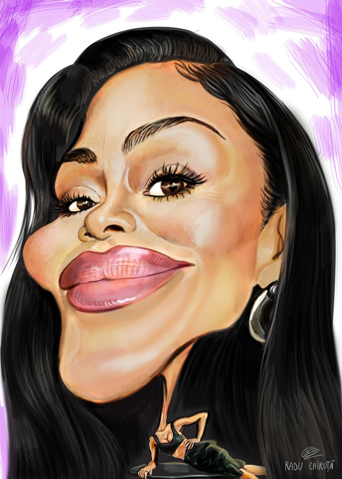 Caricature of a Woman with Black Hair