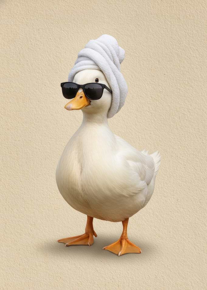 Duck with Towel and Sunglasses