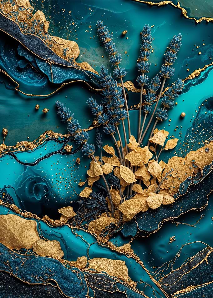 Teal Gold Lavender Flower