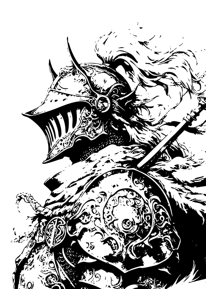 Detailed Knight Illustration in Black and White