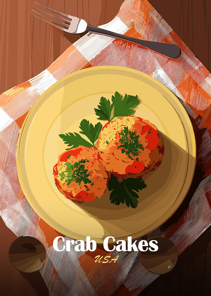 Crab Cakes Still Life Illustration