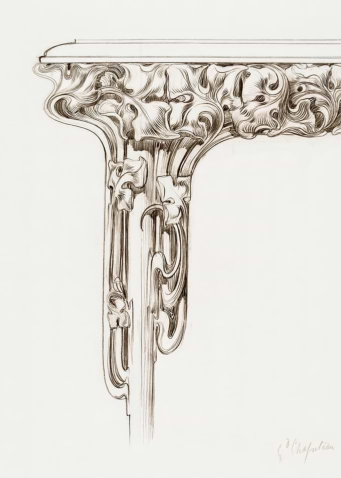 Art Nouveau Architectural Detail Drawing, alphonse mucha art