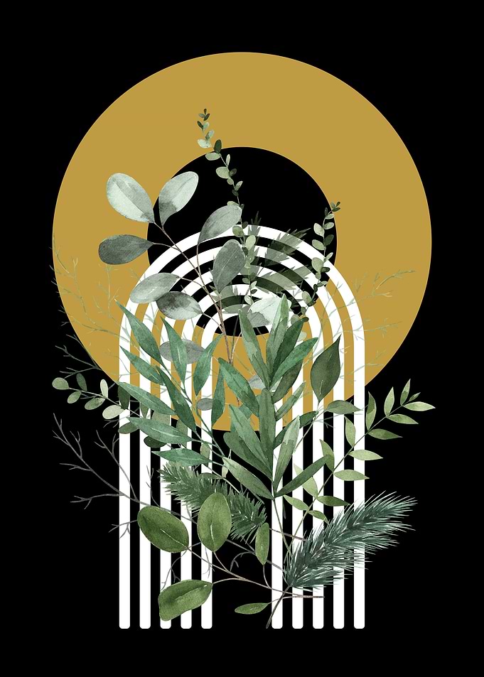Botanical Arrangement with Geometric Shapes
