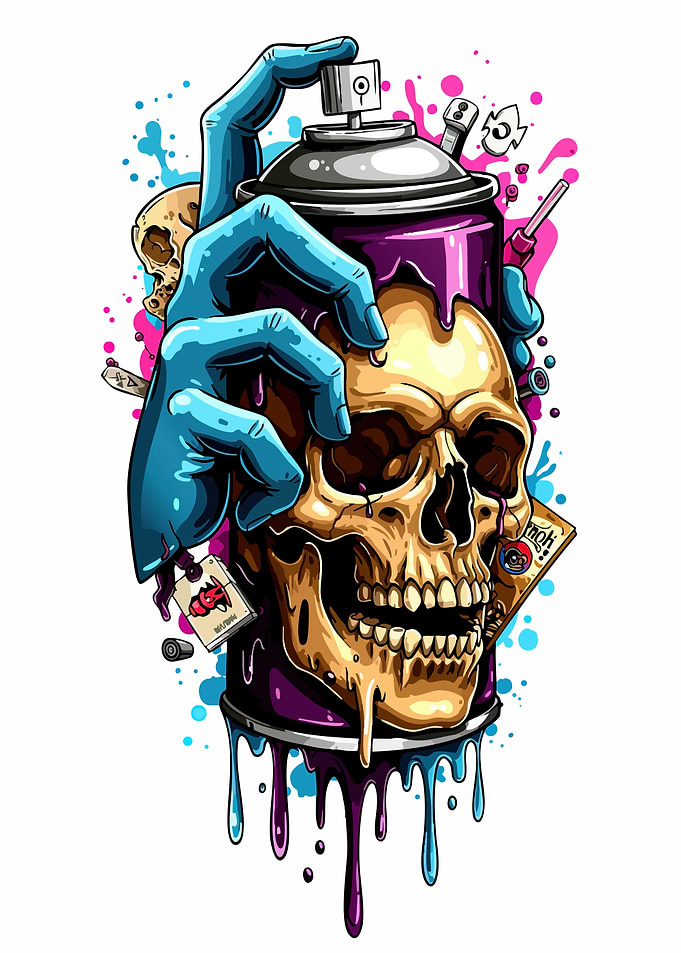 Skull Spray Paint Can Illustration