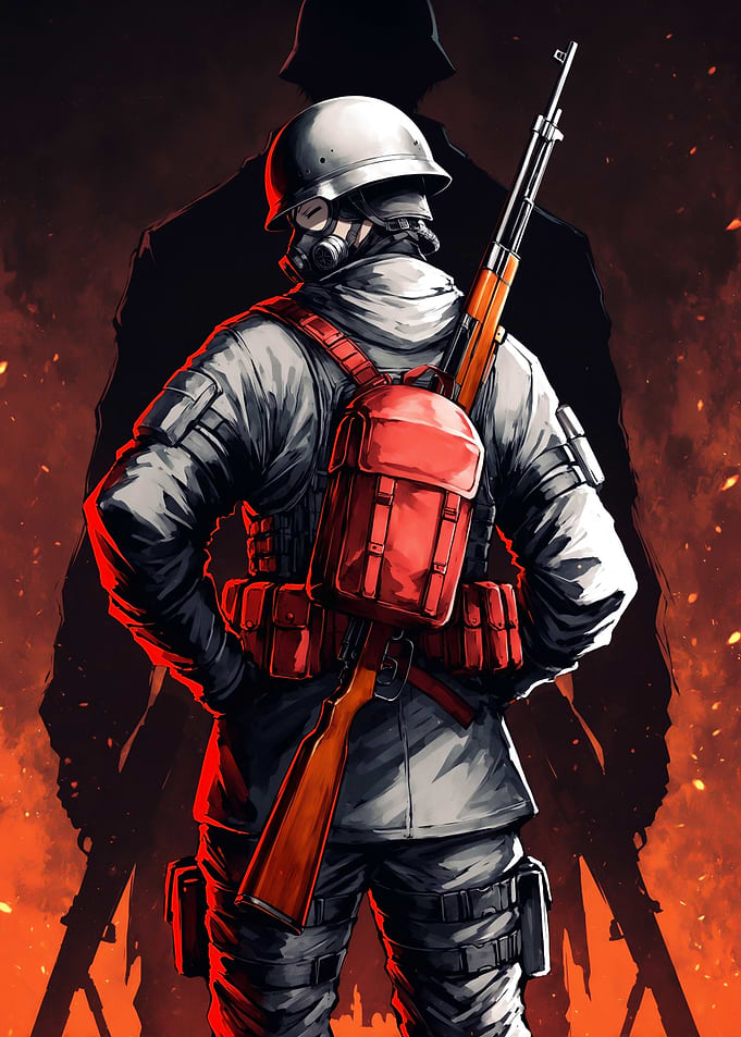 Soldier with Rifle in Fiery Setting