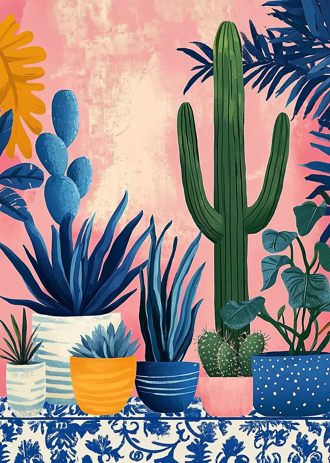 Botanical Still Life with Cacti and Succulents